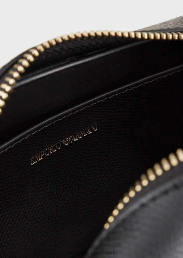 moterys juodas logotipas Armani palmellato odos apdaila fotoaparato dėklas su petnešėlėmis 02482X629