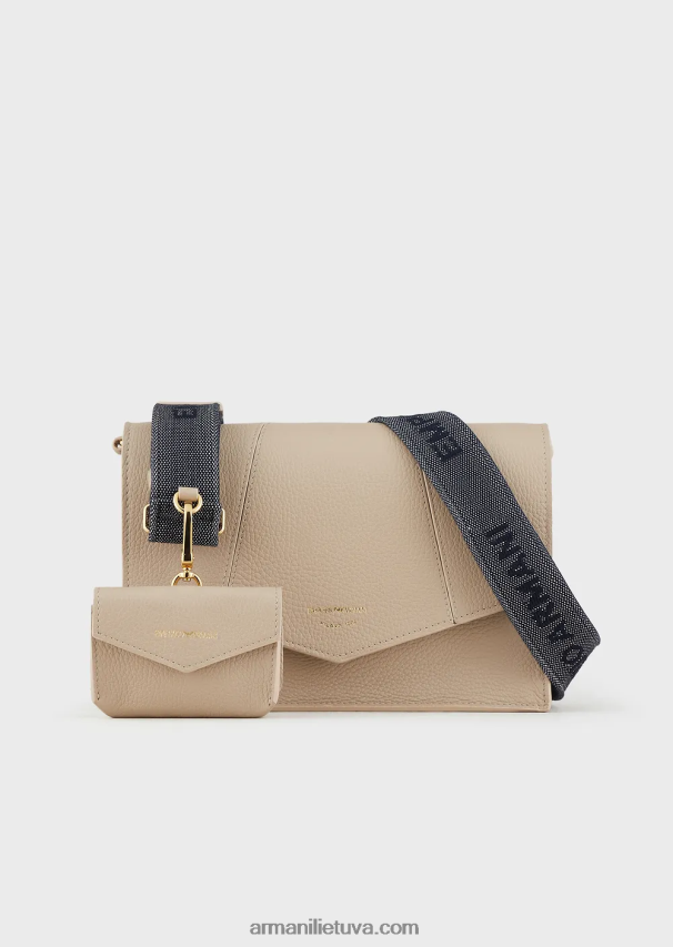 moterys smėlio spalvos Armani elnio oda marginta odinė pečių krepšys su kortelių laikikliu 02482X611
