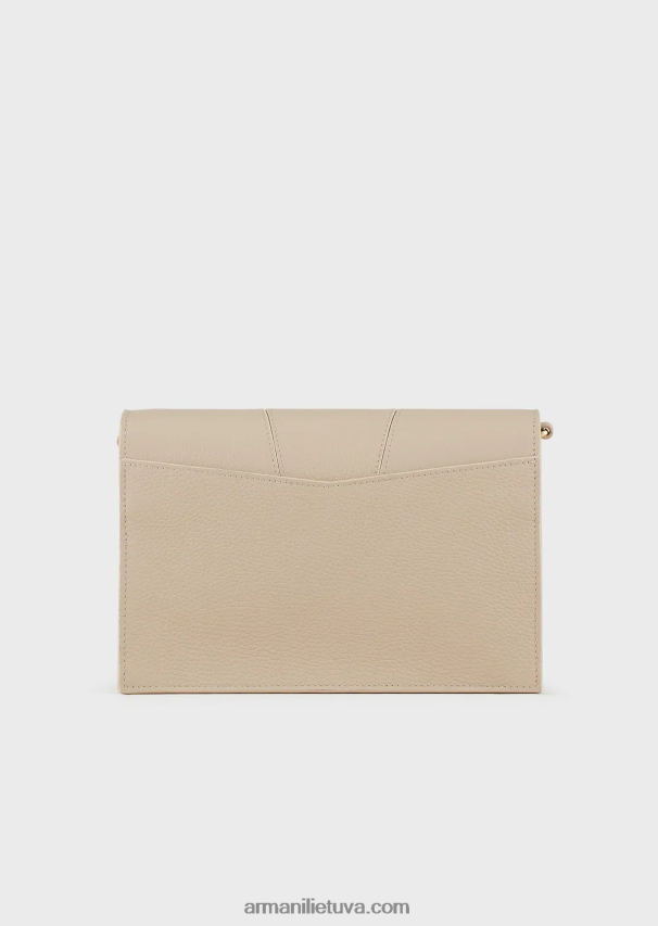 moterys smėlio spalvos Armani elnio oda marginta odinė pečių krepšys su kortelių laikikliu 02482X611