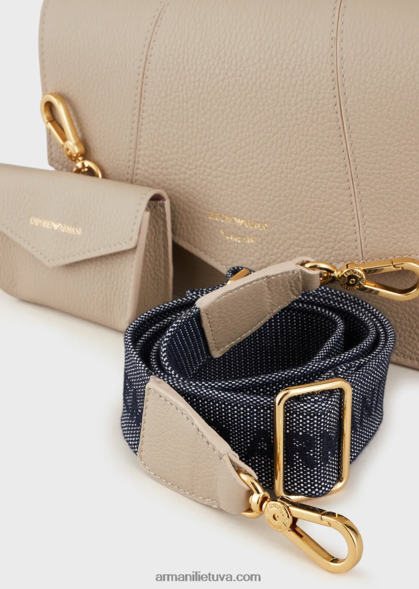 moterys smėlio spalvos Armani elnio oda marginta odinė pečių krepšys su kortelių laikikliu 02482X611