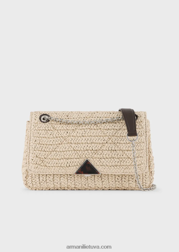 moterys smėlio spalvos Armani matelasse šiaudinis pečių krepšys 02482X618