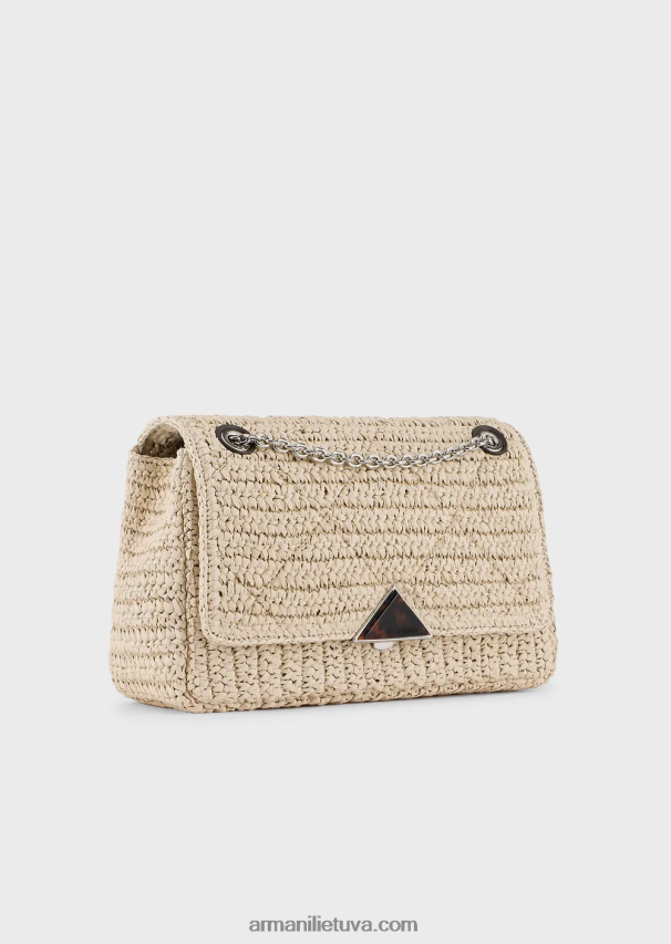 moterys smėlio spalvos Armani matelasse šiaudinis pečių krepšys 02482X618