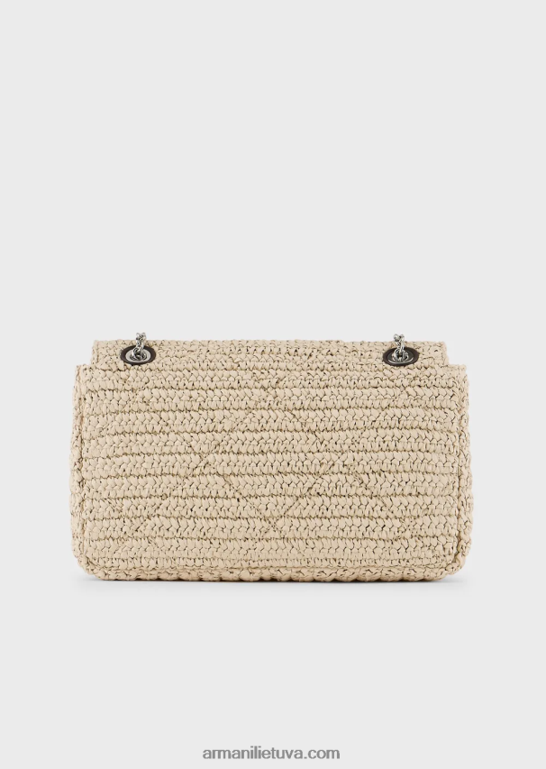 moterys smėlio spalvos Armani matelasse šiaudinis pečių krepšys 02482X618