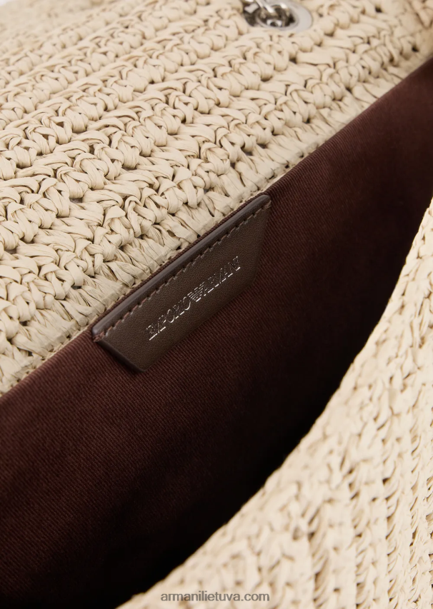 moterys smėlio spalvos Armani matelasse šiaudinis pečių krepšys 02482X618