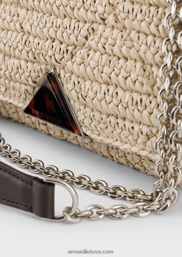 moterys smėlio spalvos Armani matelasse šiaudinis pečių krepšys 02482X618