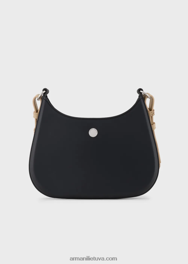 moterys juodas Armani Perdirbtas PVC guminis krepšys ant pečių 02482X650