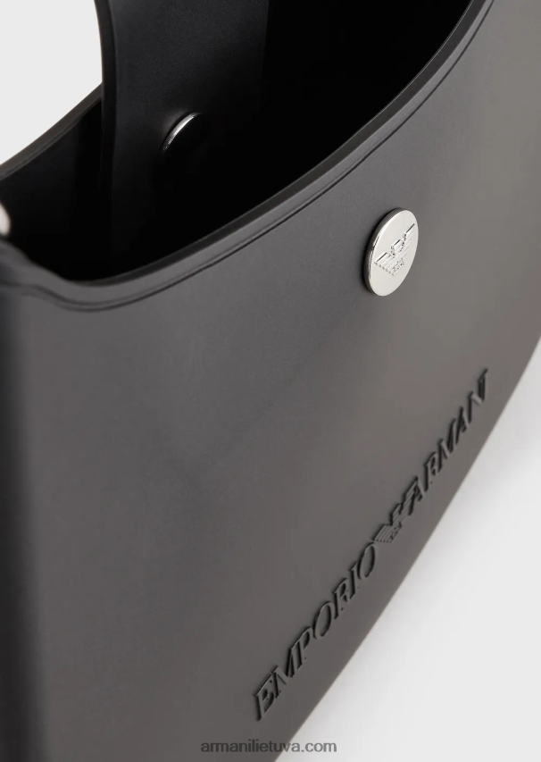 moterys juodas Armani Perdirbtas PVC guminis krepšys ant pečių 02482X650