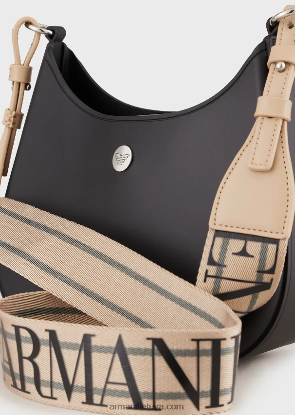 moterys juodas Armani Perdirbtas PVC guminis krepšys ant pečių 02482X650