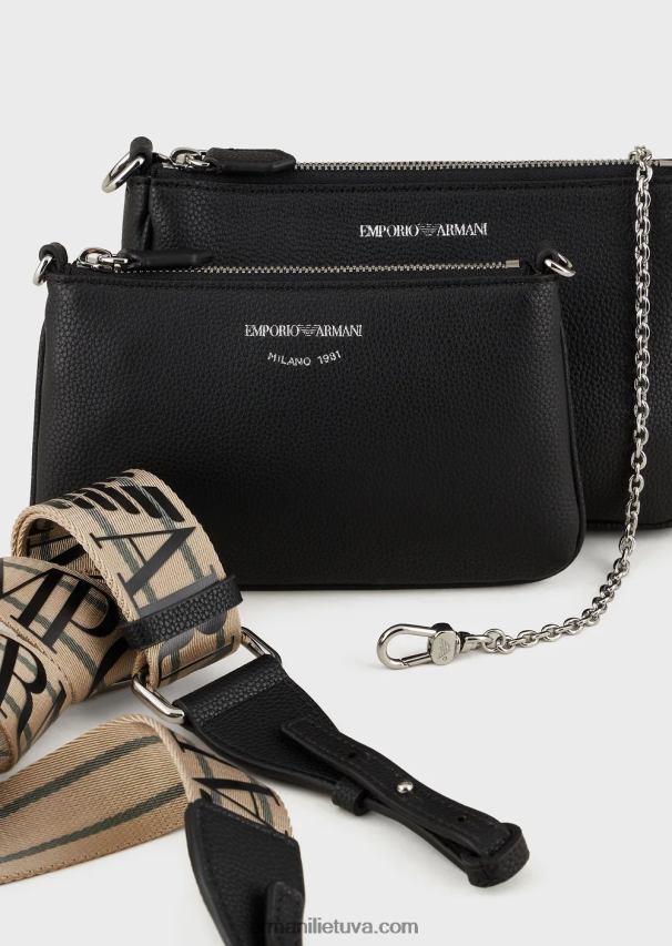moterys juodas Armani elnio rašto dvigubas mini krepšys su petnešėlėmis 02482X651