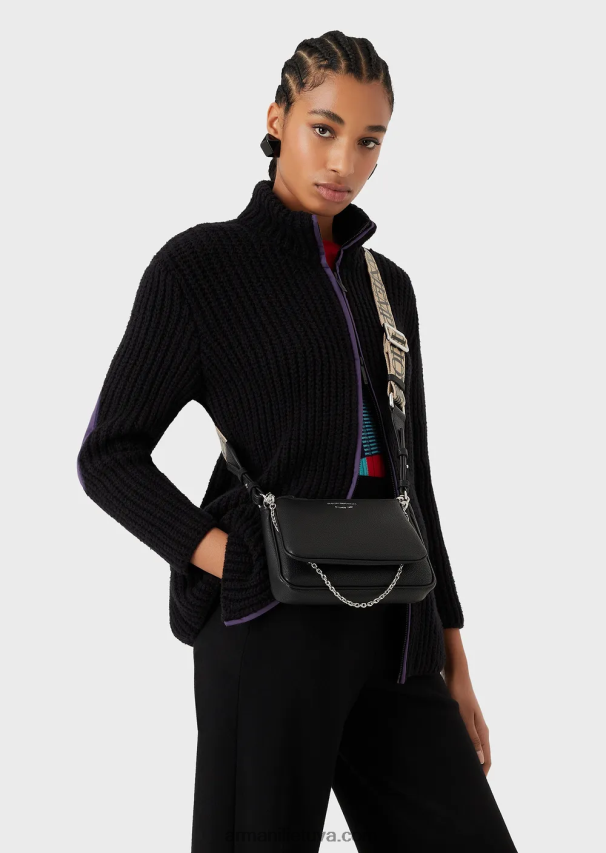 moterys juodas Armani elnio rašto dvigubas mini krepšys su petnešėlėmis 02482X651