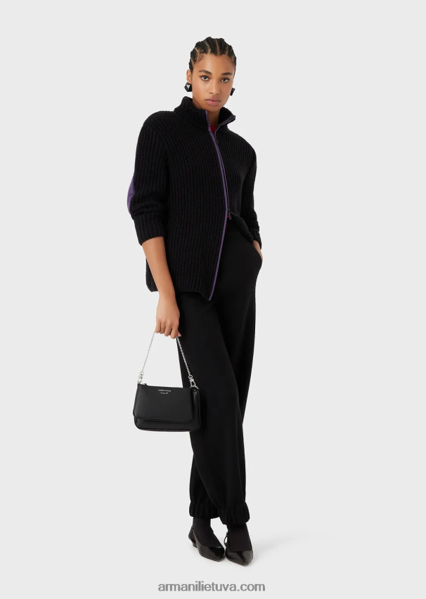 moterys juodas Armani elnio rašto dvigubas mini krepšys su petnešėlėmis 02482X651