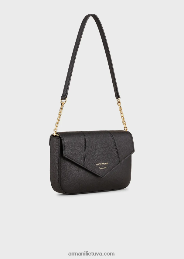 moterys juodas Armani elnio rašto odinis pečių krepšys su grandinės dirželiu 02482X640