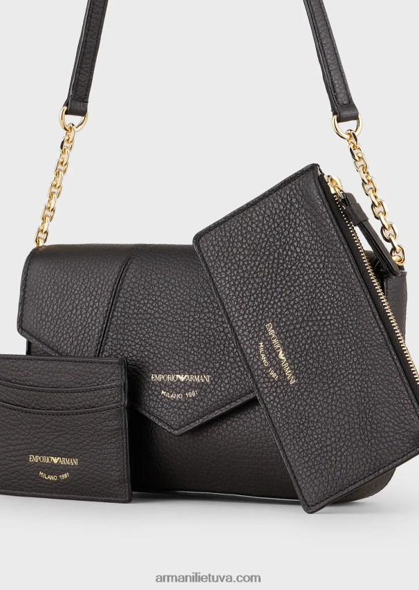 moterys juodas Armani elnio rašto odinis pečių krepšys su grandinės dirželiu 02482X640