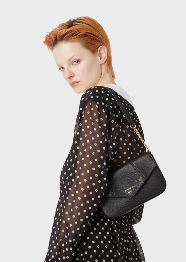 moterys juodas Armani elnio rašto odinis pečių krepšys su grandinės dirželiu 02482X640