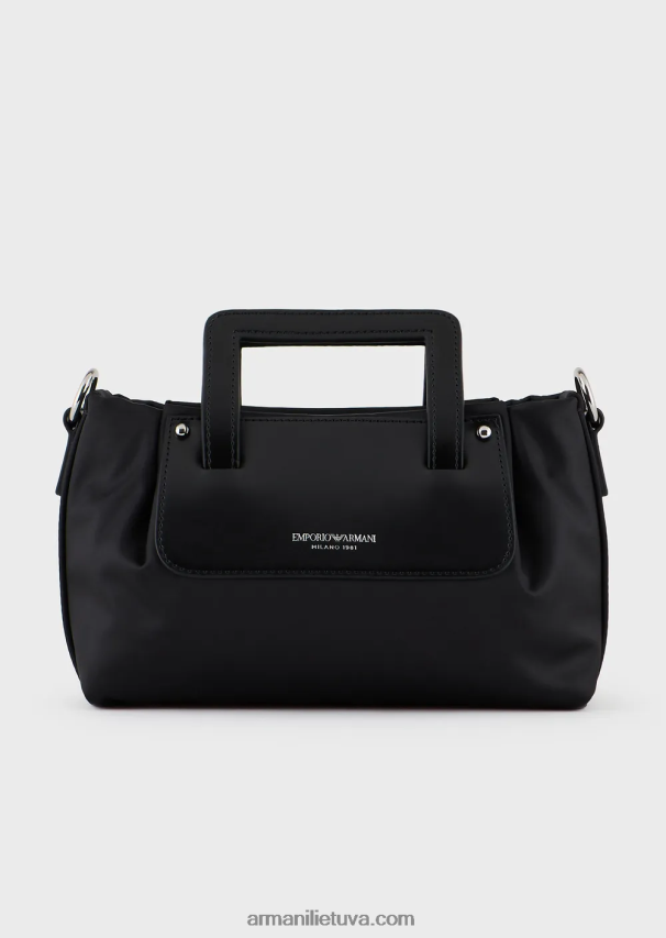 moterys juodas Armani maža satino-nailoninė rankinė su petnešėlėmis 02482X634