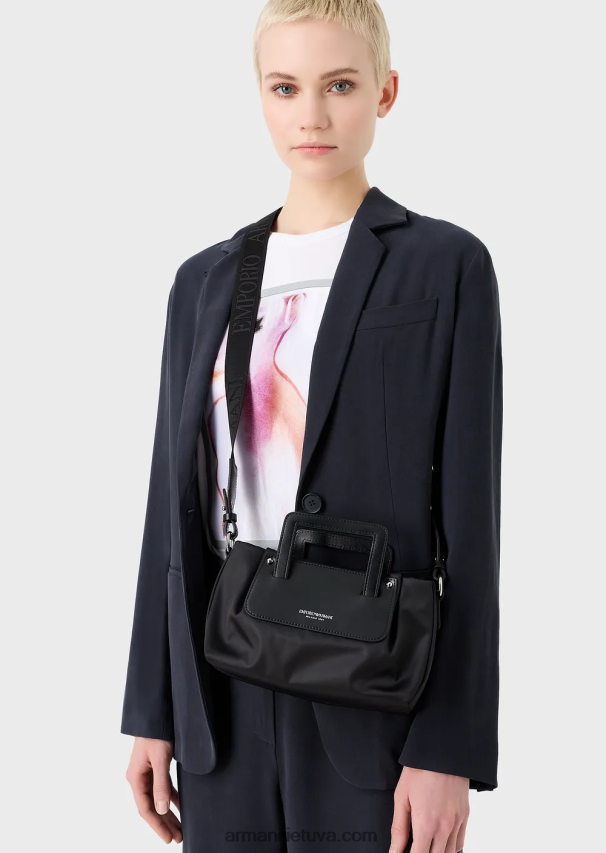 moterys juodas Armani maža satino-nailoninė rankinė su petnešėlėmis 02482X634
