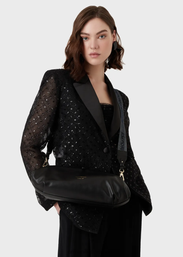 moterys juodas Armani odinis negabaritinis sankabos krepšys su petnešėlėmis 02482X638