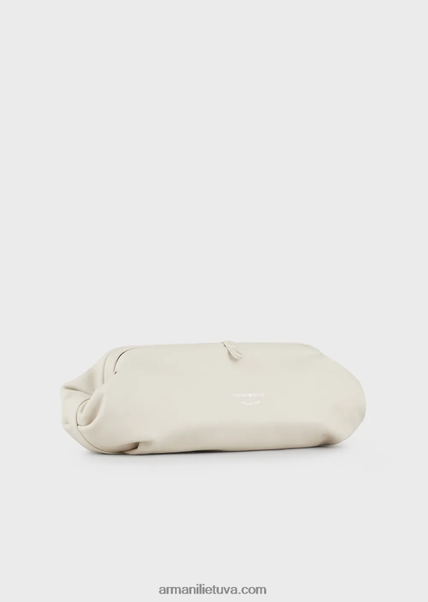 moterys pieno baltumo Armani odinis negabaritinis sankabos krepšys su petnešėlėmis 02482X637