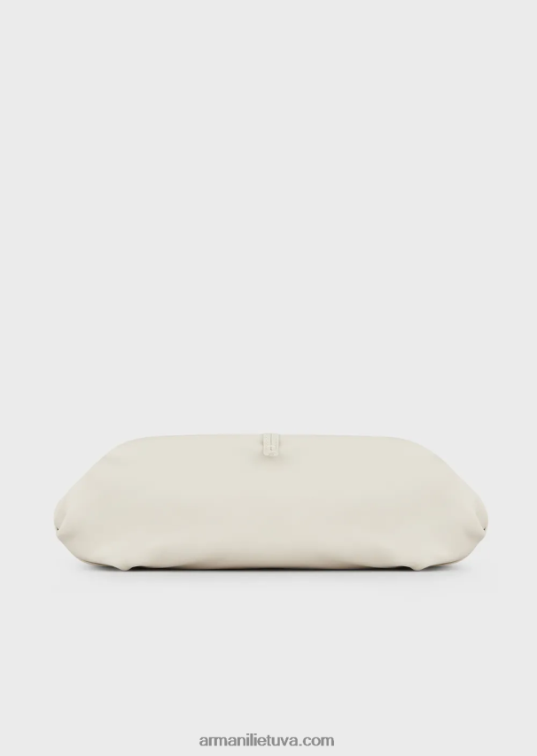 moterys pieno baltumo Armani odinis negabaritinis sankabos krepšys su petnešėlėmis 02482X637
