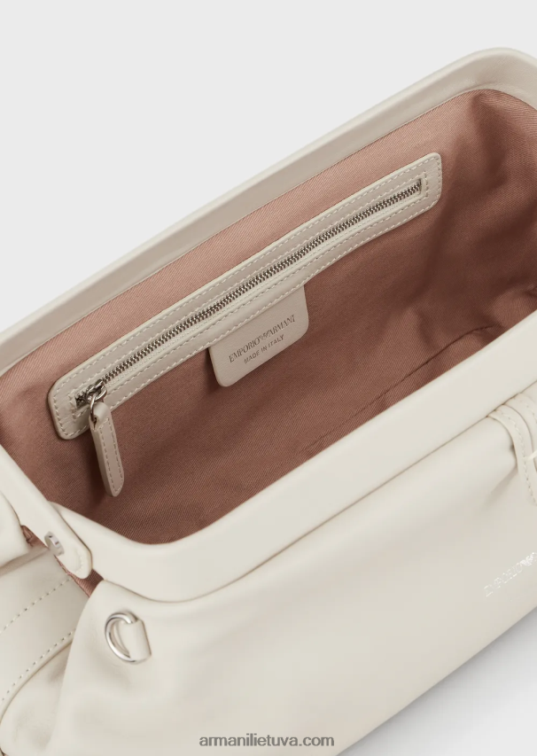 moterys pieno baltumo Armani odinis negabaritinis sankabos krepšys su petnešėlėmis 02482X637