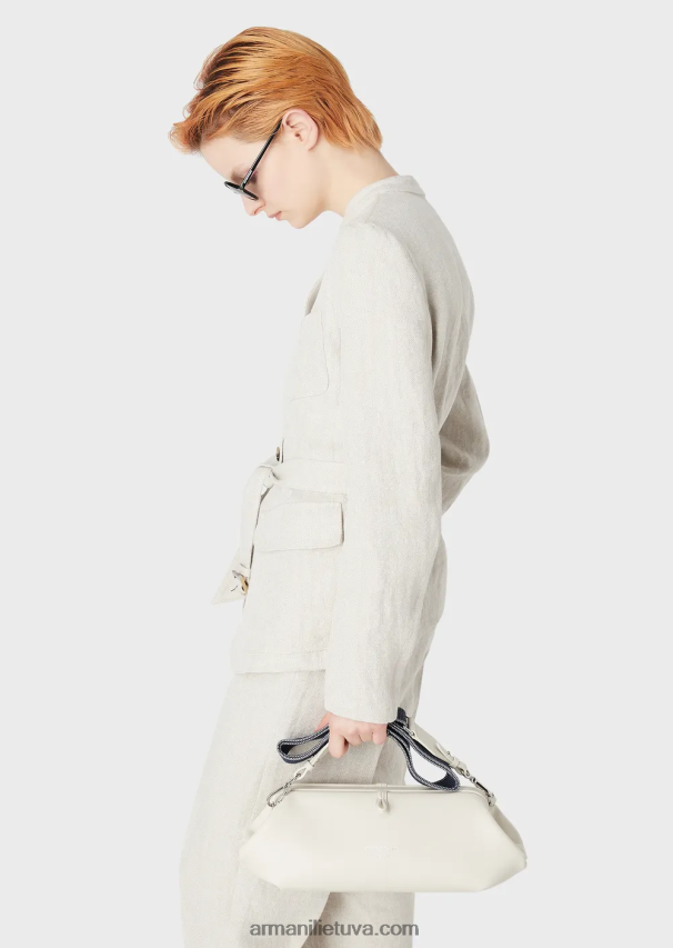 moterys pieno baltumo Armani odinis negabaritinis sankabos krepšys su petnešėlėmis 02482X637