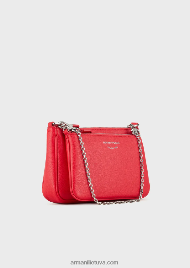moterys raudona Armani elnio rašto dvigubas mini krepšys su petnešėlėmis 02482X653