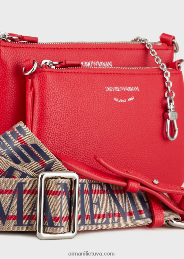 moterys raudona Armani elnio rašto dvigubas mini krepšys su petnešėlėmis 02482X653