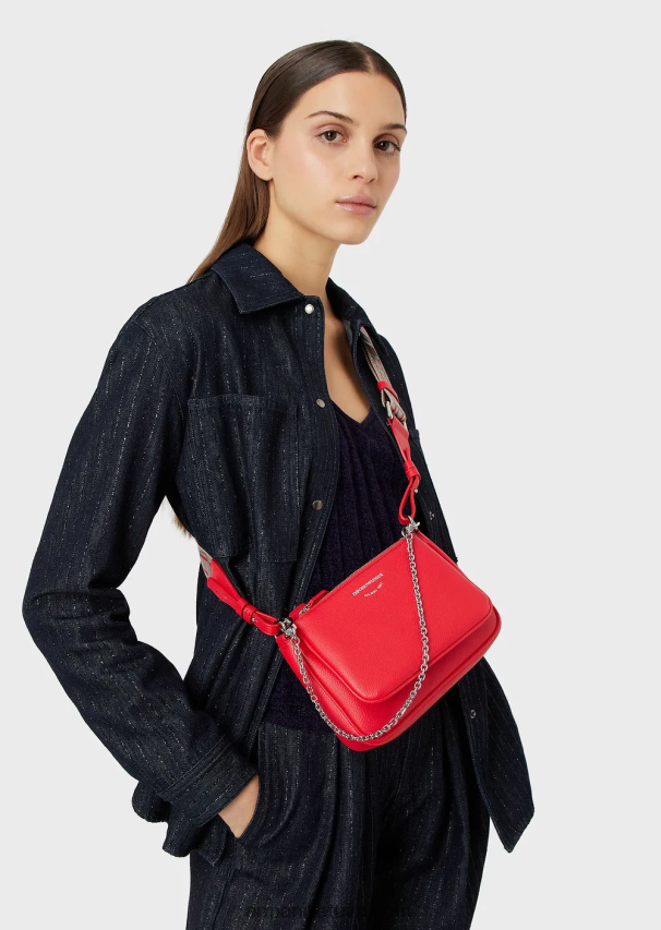 moterys raudona Armani elnio rašto dvigubas mini krepšys su petnešėlėmis 02482X653