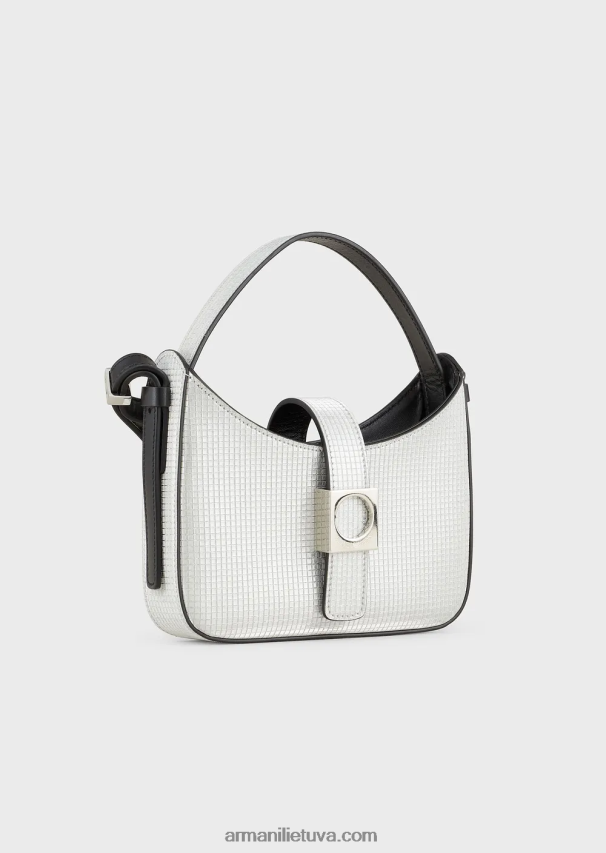 moterys sidabras/kristalas Armani blizgančio audinio mini hobo krepšys su petnešėlėmis 02482X639