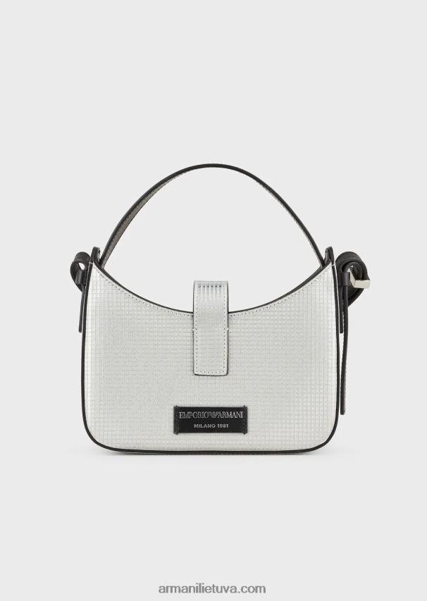 moterys sidabras/kristalas Armani blizgančio audinio mini hobo krepšys su petnešėlėmis 02482X639