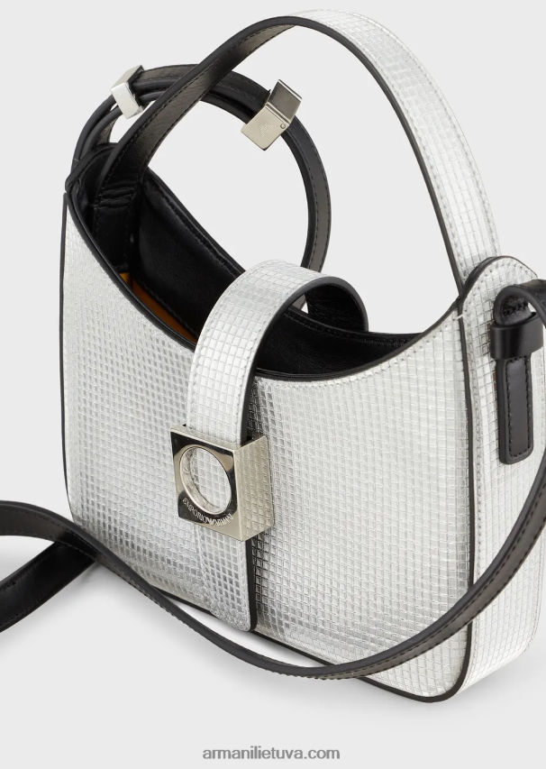 moterys sidabras/kristalas Armani blizgančio audinio mini hobo krepšys su petnešėlėmis 02482X639