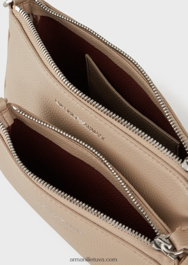 moterys smėlio spalvos Armani elnio rašto dvigubas mini krepšys su petnešėlėmis 02482X652
