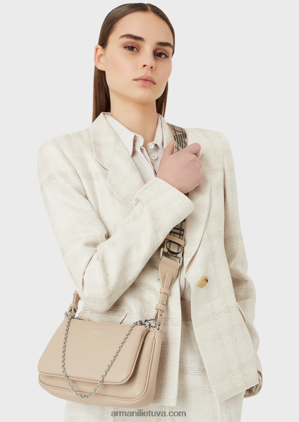 moterys smėlio spalvos Armani elnio rašto dvigubas mini krepšys su petnešėlėmis 02482X652