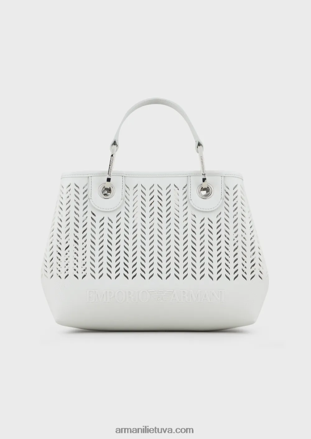 moterys armani sustainability vertina mažą myea pirkėjo krepšį su perforuotu ševrono motyvu 02482X707