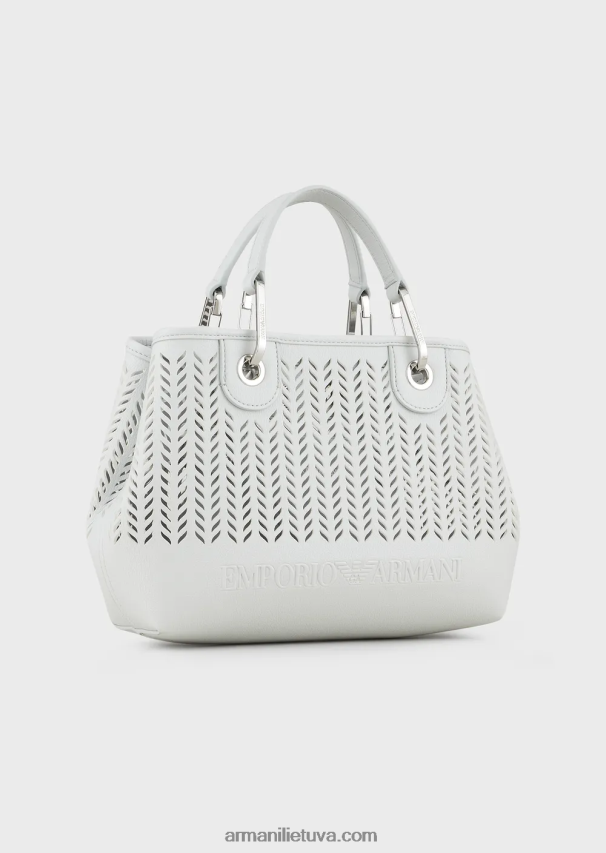 moterys armani sustainability vertina mažą myea pirkėjo krepšį su perforuotu ševrono motyvu 02482X707