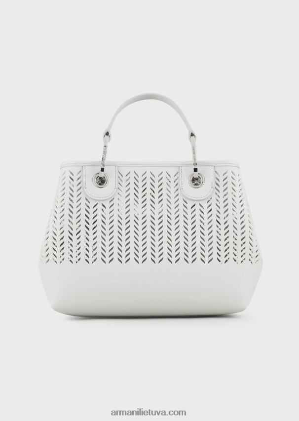 moterys armani sustainability vertina mažą myea pirkėjo krepšį su perforuotu ševrono motyvu 02482X707
