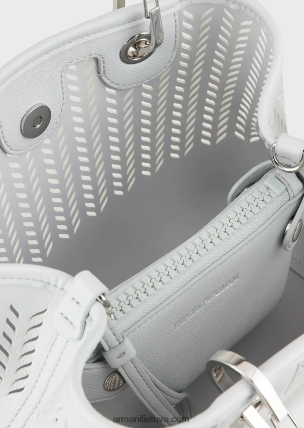 moterys armani sustainability vertina mažą myea pirkėjo krepšį su perforuotu ševrono motyvu 02482X707