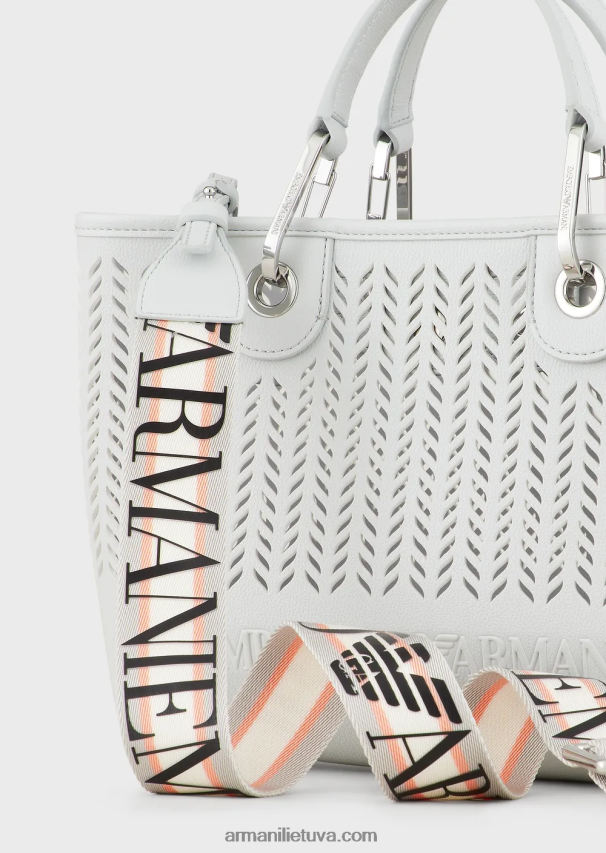 moterys armani sustainability vertina mažą myea pirkėjo krepšį su perforuotu ševrono motyvu 02482X707