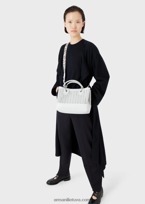 moterys armani sustainability vertina mažą myea pirkėjo krepšį su perforuotu ševrono motyvu 02482X707