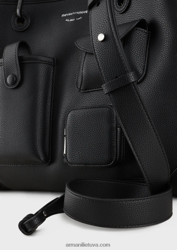 moterys juodas Armani Vidutinis daugialypis „Myea Shopper“ krepšys su elnių spausdinimu 02482X702