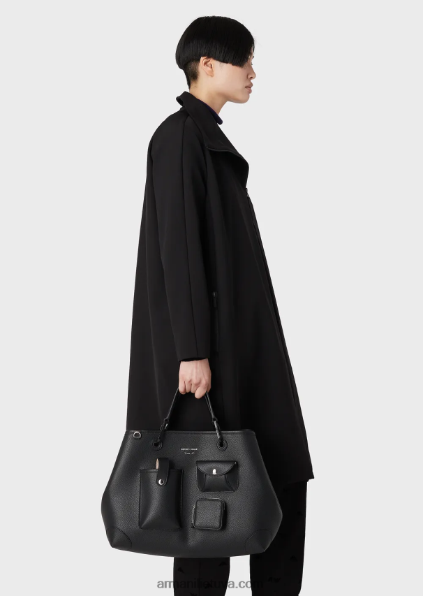 moterys juodas Armani Vidutinis daugialypis „Myea Shopper“ krepšys su elnių spausdinimu 02482X702