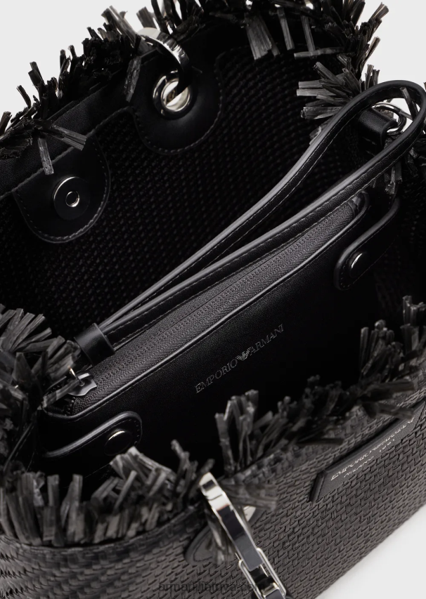 moterys juodas Armani mažas myea maišelis austas šiaudais pirkėjo krepšys 02482X709