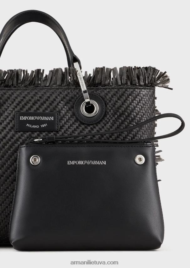 moterys juodas Armani mažas myea maišelis austas šiaudais pirkėjo krepšys 02482X709