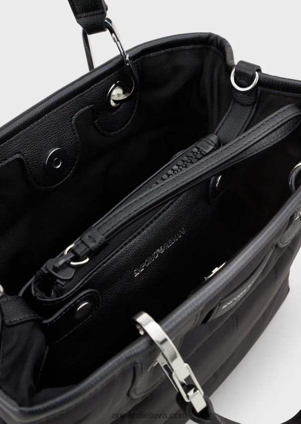 moterys juodas Armani mažas myea pirkėjo krepšys iš dygsniuoto perdirbto nailono 02482X670