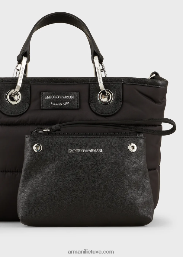 moterys juodas Armani mažas myea pirkėjo krepšys iš dygsniuoto perdirbto nailono 02482X670