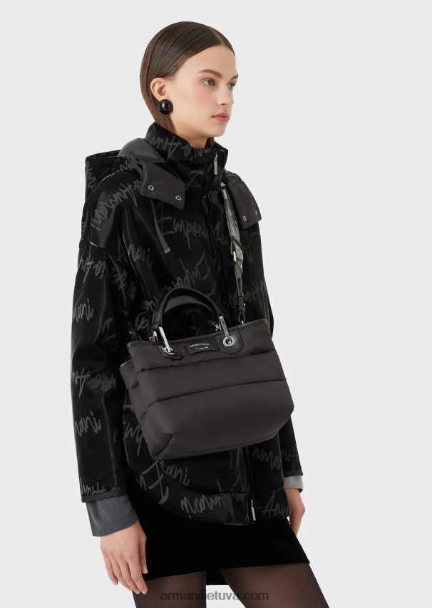 moterys juodas Armani mažas myea pirkėjo krepšys iš dygsniuoto perdirbto nailono 02482X670