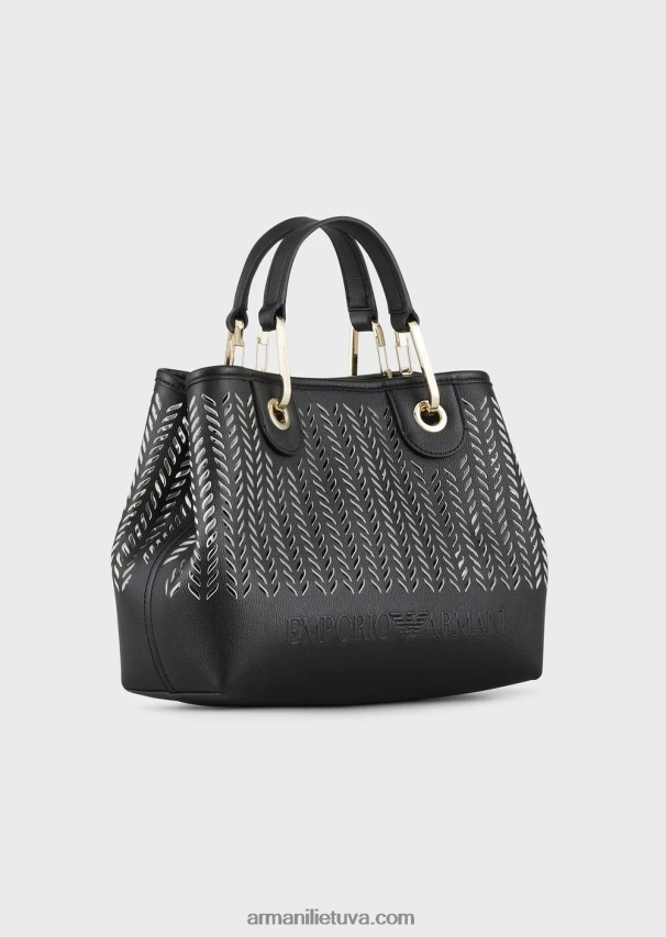 moterys juodas Armani mažas myea pirkėjo krepšys su perforuotu ševrono motyvu 02482X708