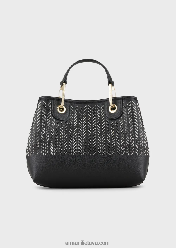 moterys juodas Armani mažas myea pirkėjo krepšys su perforuotu ševrono motyvu 02482X708
