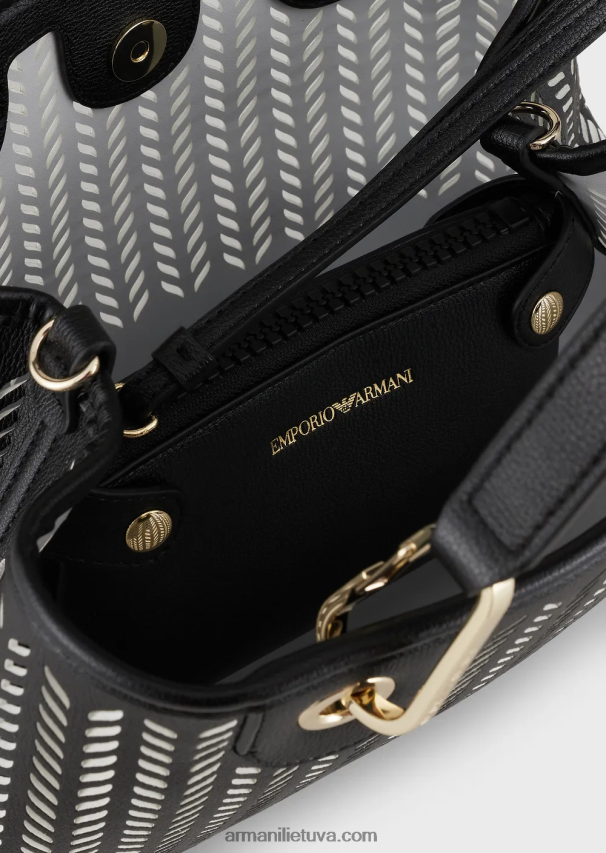 moterys juodas Armani mažas myea pirkėjo krepšys su perforuotu ševrono motyvu 02482X708