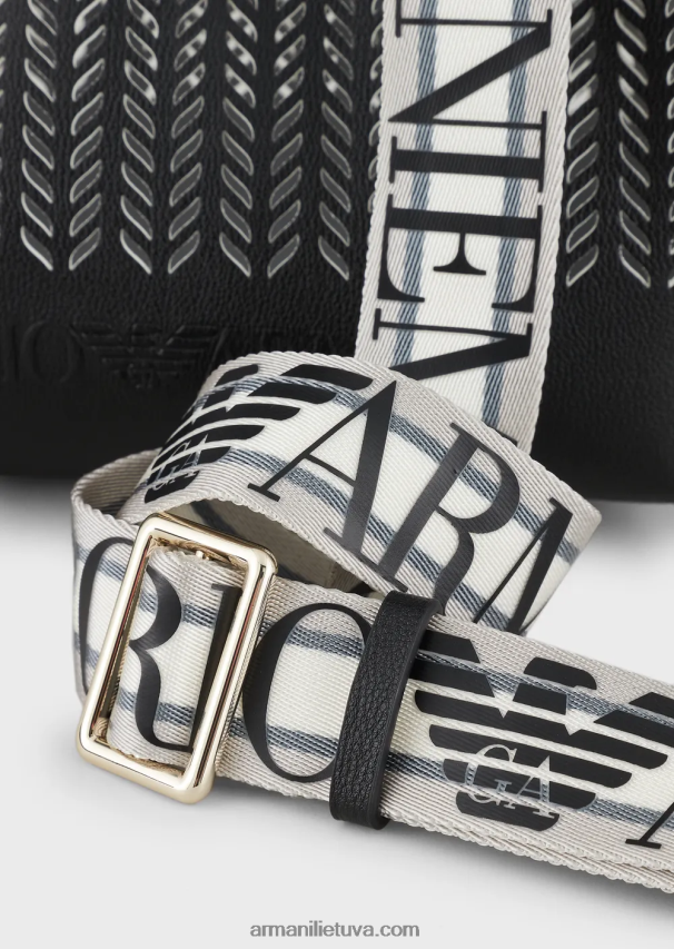 moterys juodas Armani mažas myea pirkėjo krepšys su perforuotu ševrono motyvu 02482X708